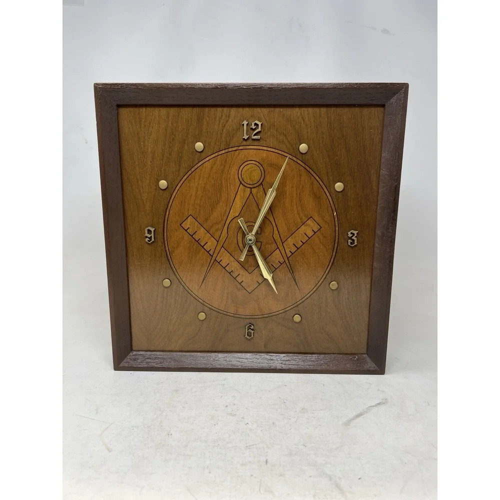 Handcrafted Vintage Mid Century Modern Freemason Wooden Wall Clock